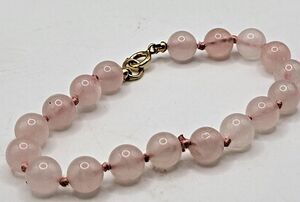 Rose Quartz Healing Beade Bracelet Knotted Heart Opener Pink 12k Gold Filled 7"